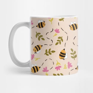 Bee Pattern - Bright Pink Flowers Mug